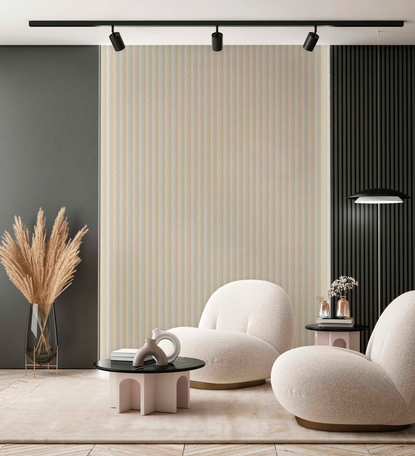 Papel pintado rayas en forma de espiga marron y gris metalizado sutil  Gerald Loft 684131
