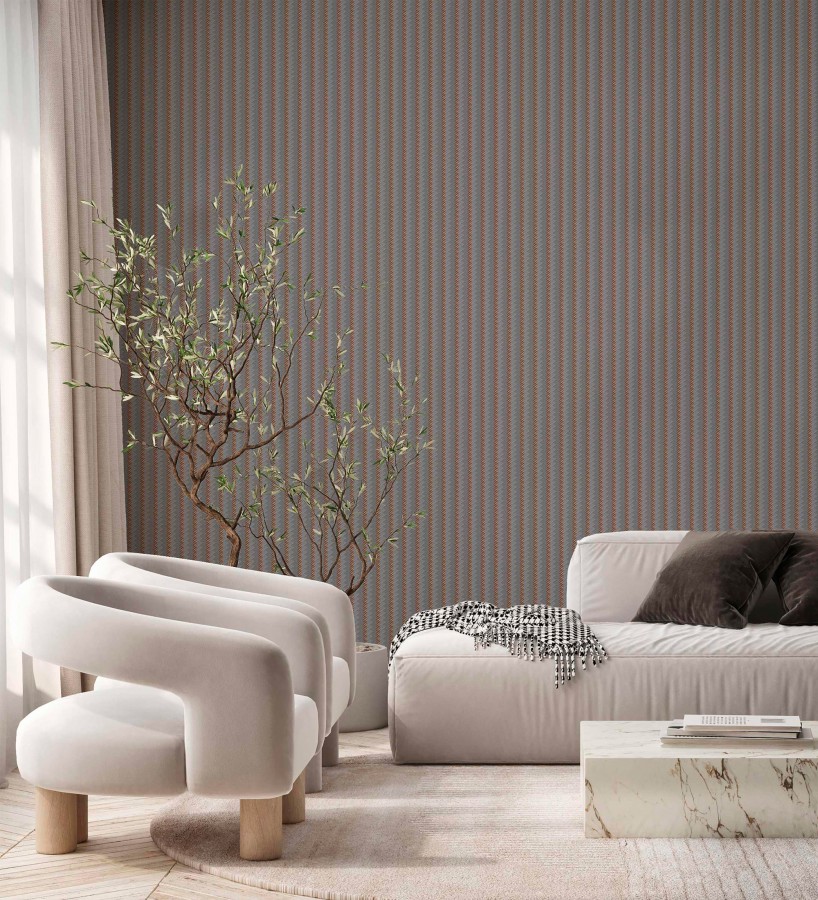 Papel pintado rayas en forma de espiga tonos carbón y ámbar  Gerald Loft 684132