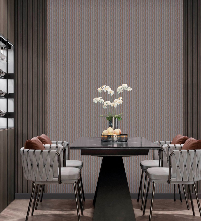 Papel pintado rayas en forma de espiga tonos carbón y ámbar  Gerald Loft 684132