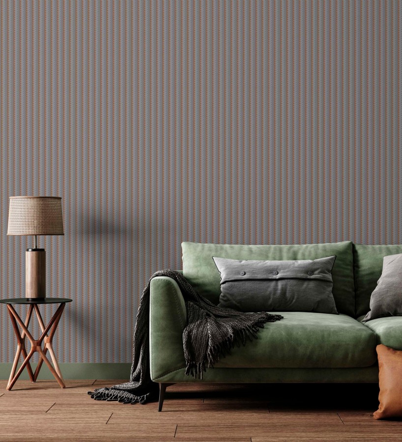 Papel pintado rayas en forma de espiga tonos carbón y ámbar  Gerald Loft 684132