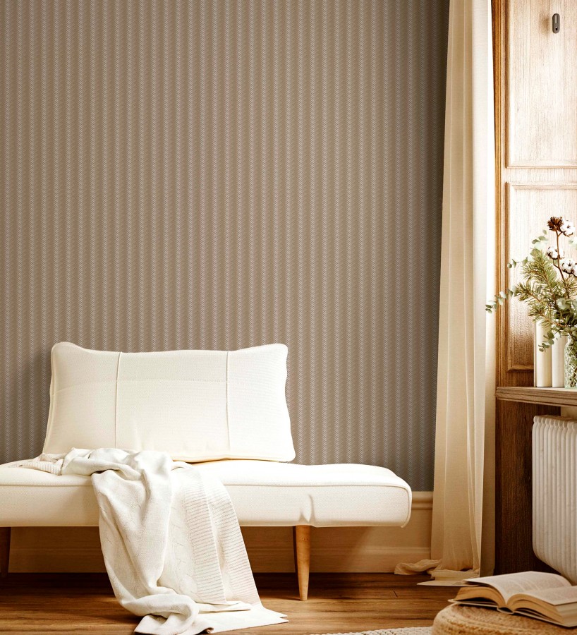 Papel pintado rayas en forma de espiga tonos caramelo metalizado  Gerald Loft 684133