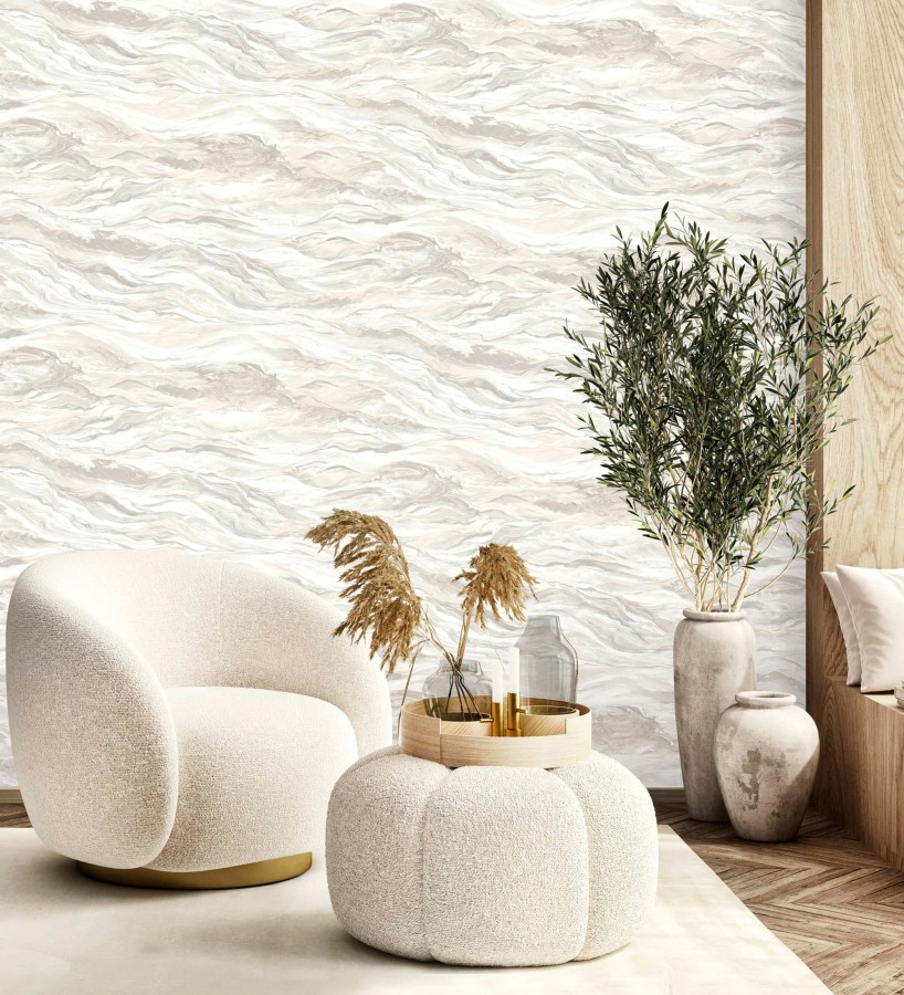 Papel pintado mármol fluido beige y blanco etéreo  Savoy Atmospheric 684134