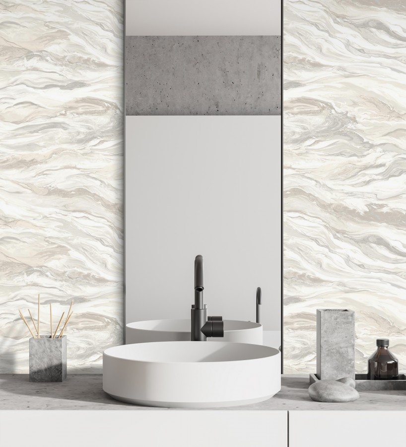 Papel pintado mármol fluido beige y blanco etéreo  Savoy Atmospheric 684134
