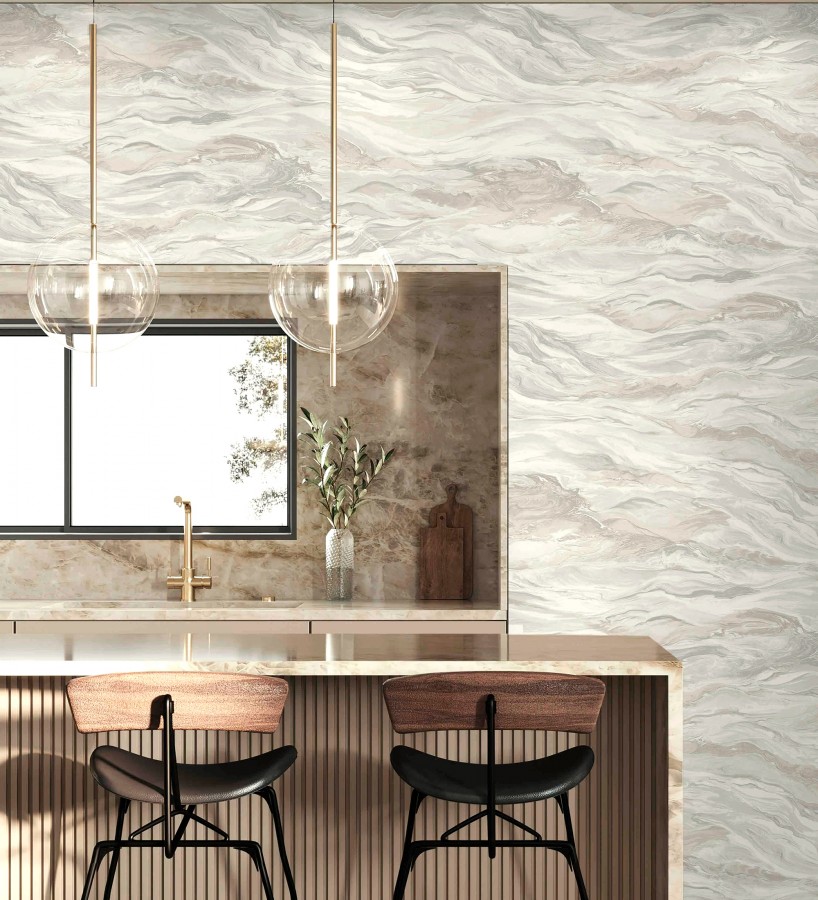 Papel pintado mármol fluido beige y blanco etéreo  Savoy Atmospheric 684134