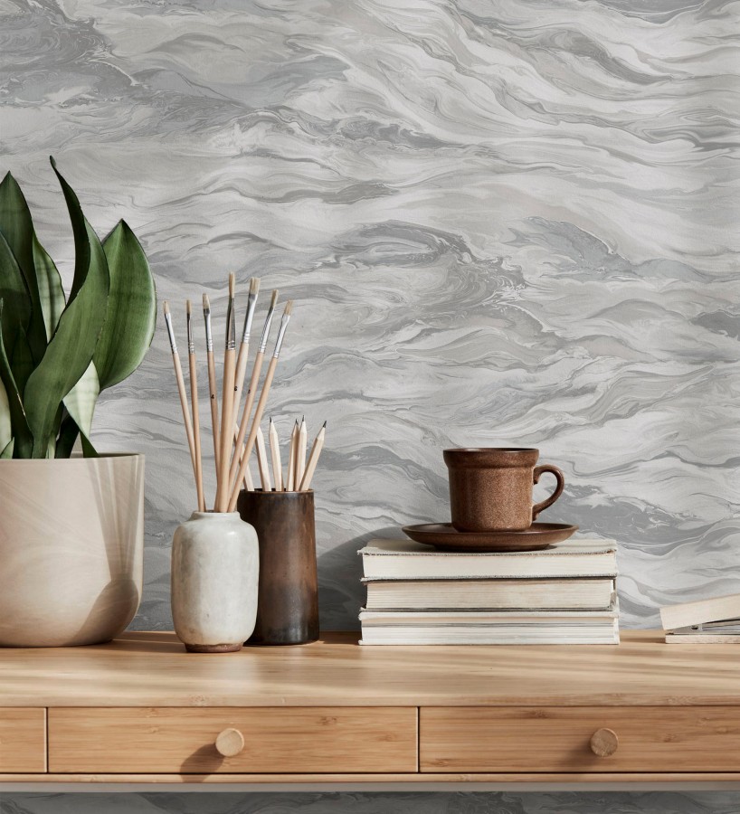 Papel pintado mármol fluido gris verdoso y beige etéreo  Savoy Atmospheric 684135