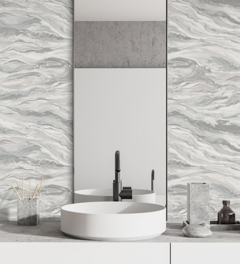 Papel pintado mármol fluido gris verdoso y beige etéreo  Savoy Atmospheric 684135