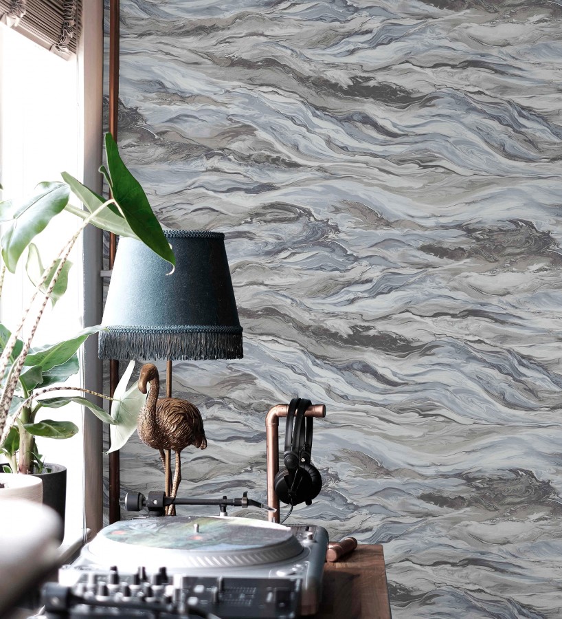 Papel pintado mármol fluido gris azulado y marrón sofisticado  Savoy Atmospheric 684136