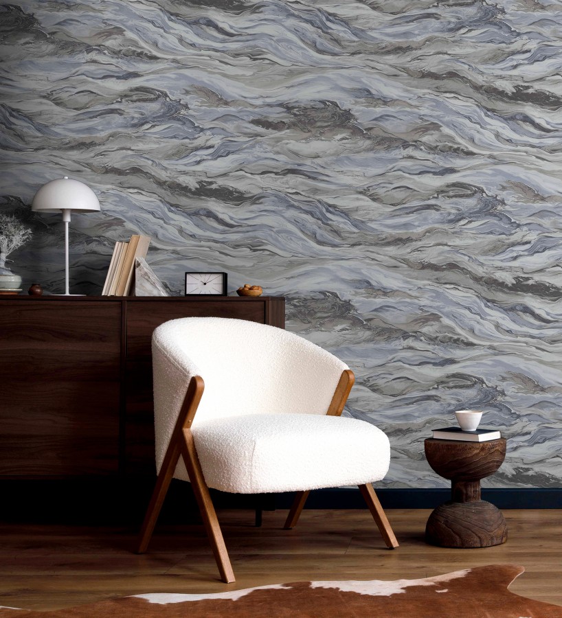Papel pintado mármol fluido gris azulado y marrón sofisticado  Savoy Atmospheric 684136