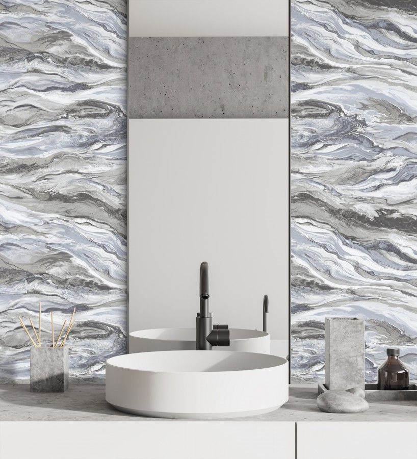 Papel pintado mármol fluido gris azulado y marrón sofisticado  Savoy Atmospheric 684136