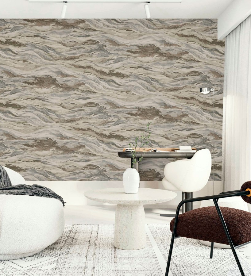 Papel pintado mármol fluido marrón y gris sofisticado  Savoy Atmospheric 684137