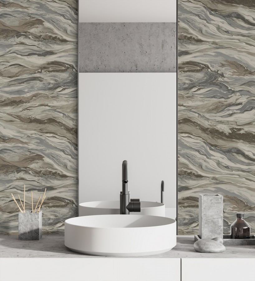 Papel pintado mármol fluido marrón y gris sofisticado  Savoy Atmospheric 684137