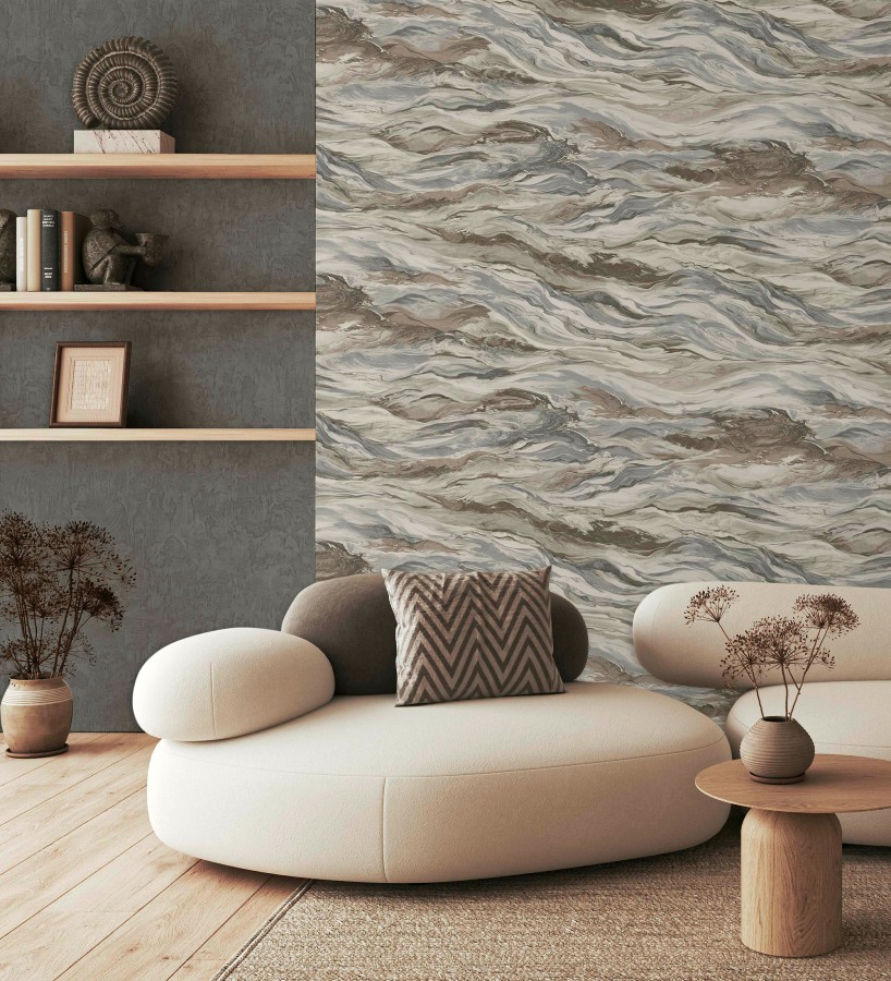 Papel pintado mármol fluido marrón y gris sofisticado  Savoy Atmospheric 684137