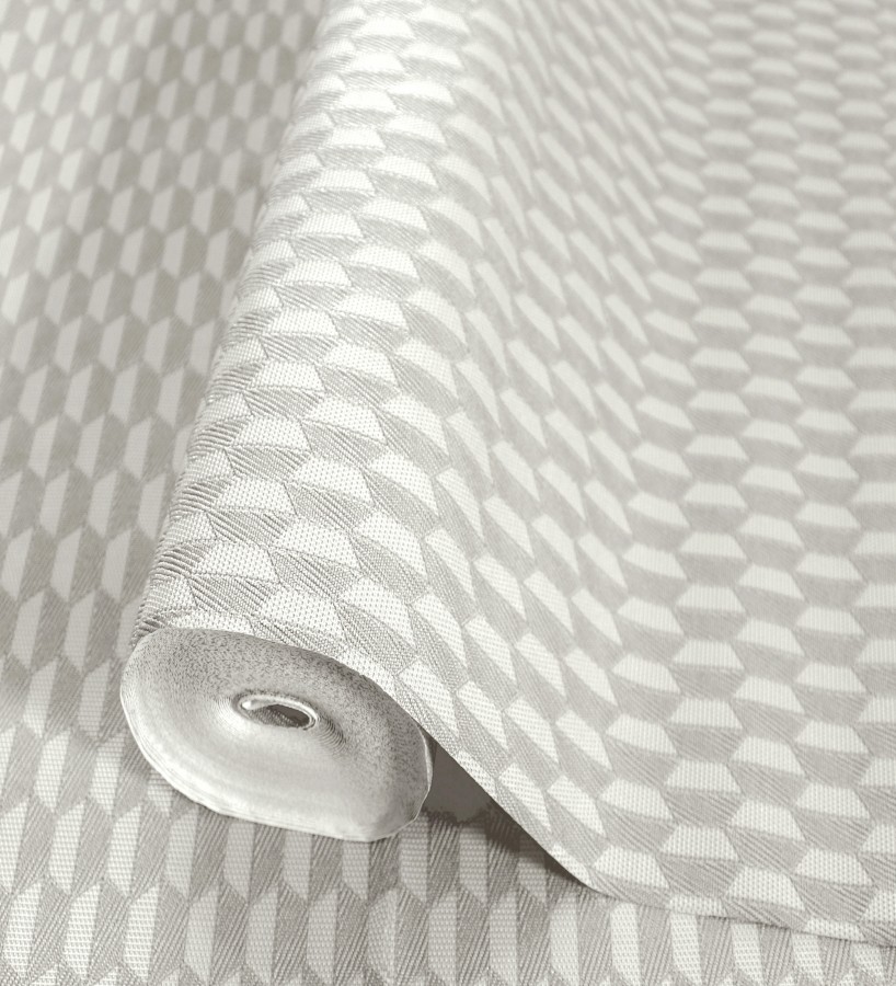 Papel pintado geometría óptica en relieve textil gris claro  Carlton Gridded 684138