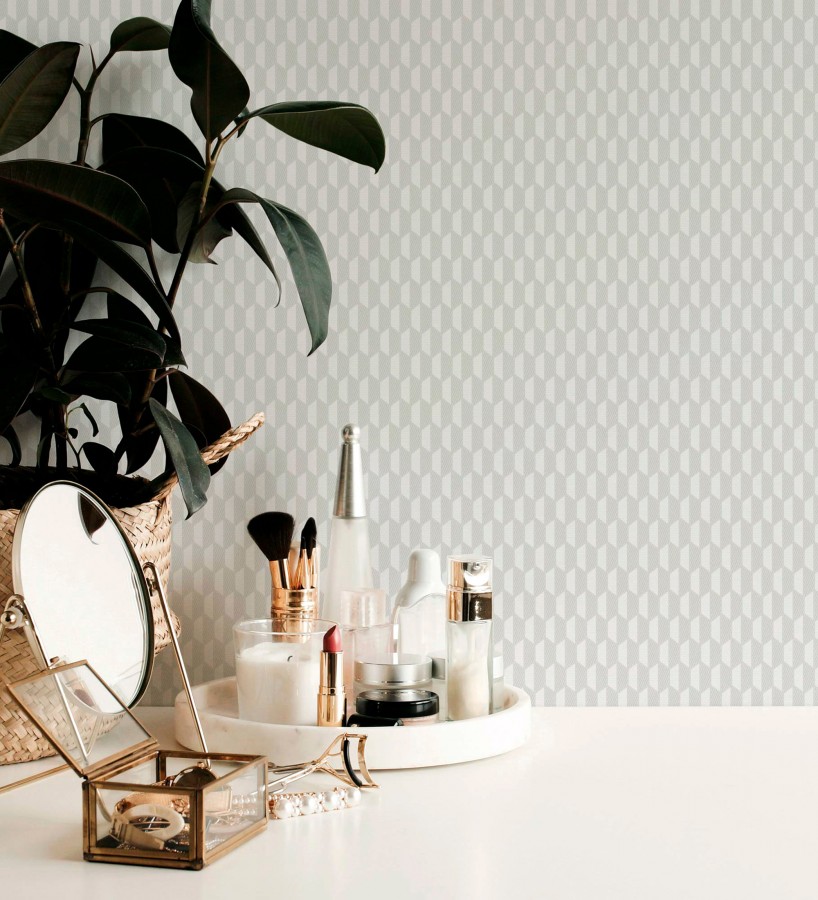 Papel pintado geometría óptica en relieve textil gris claro  Carlton Gridded 684138
