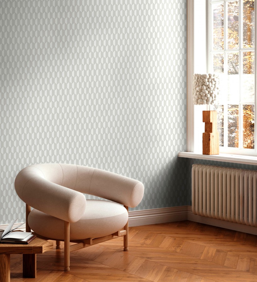 Papel pintado geometría óptica en relieve textil gris claro  Carlton Gridded 684138