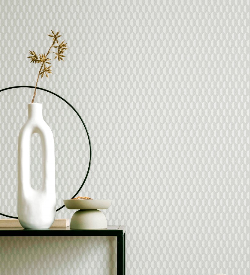 Papel pintado geometría óptica en relieve textil gris claro  Carlton Gridded 684138