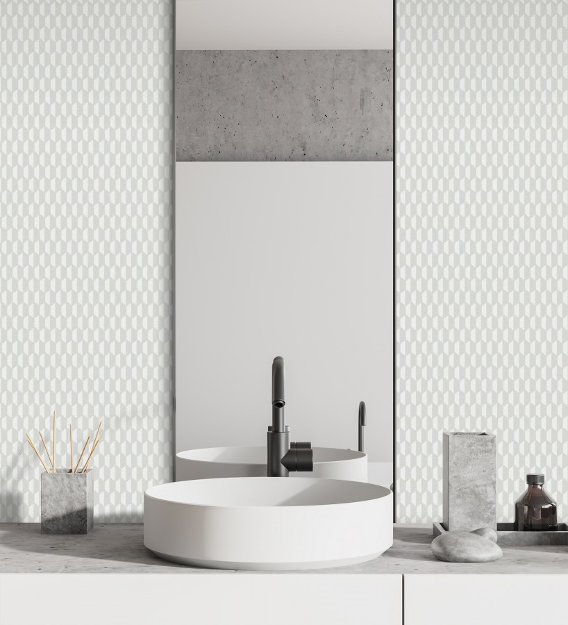 Papel pintado geometría óptica en relieve textil gris claro  Carlton Gridded 684138