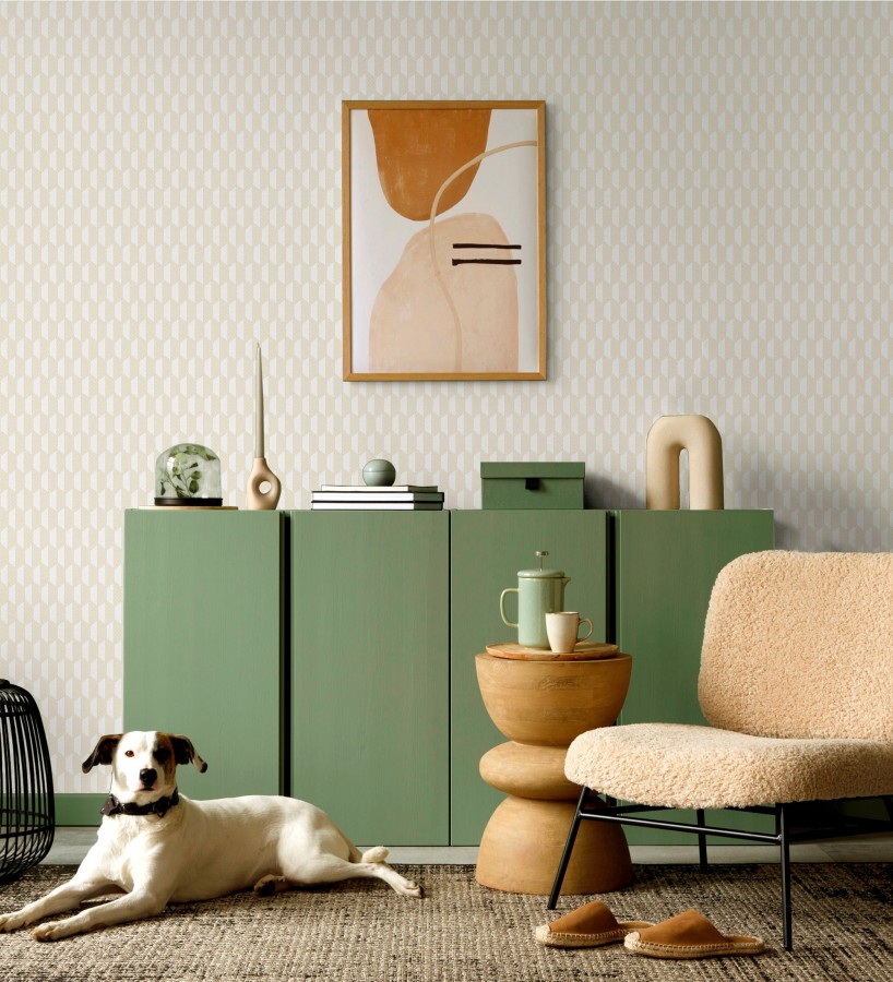 Papel pintado geometría óptica en relieve textil tonos neutros  Carlton Gridded 684139