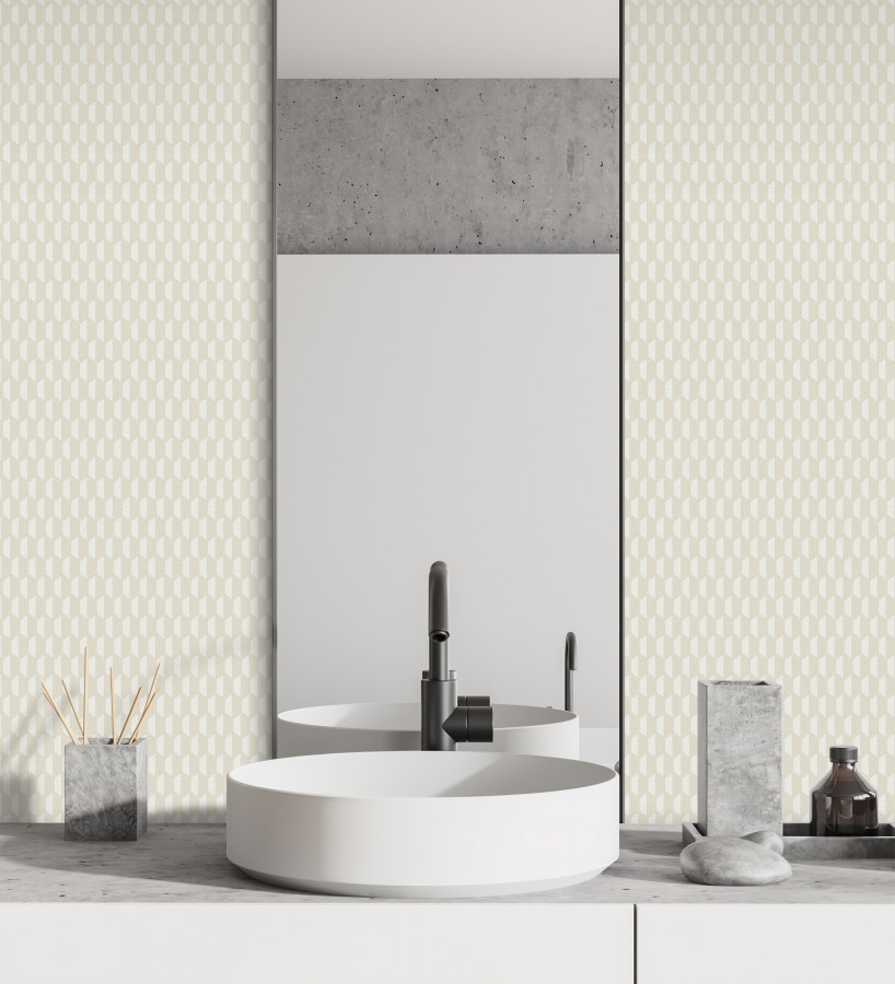 Papel pintado geometría óptica en relieve textil tonos neutros  Carlton Gridded 684139