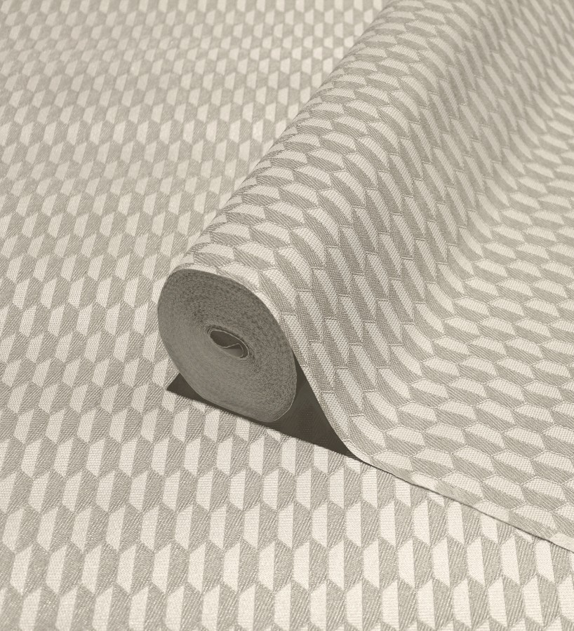 Papel pintado geometría óptica en relieve textil tono muesli  Carlton Gridded 684140