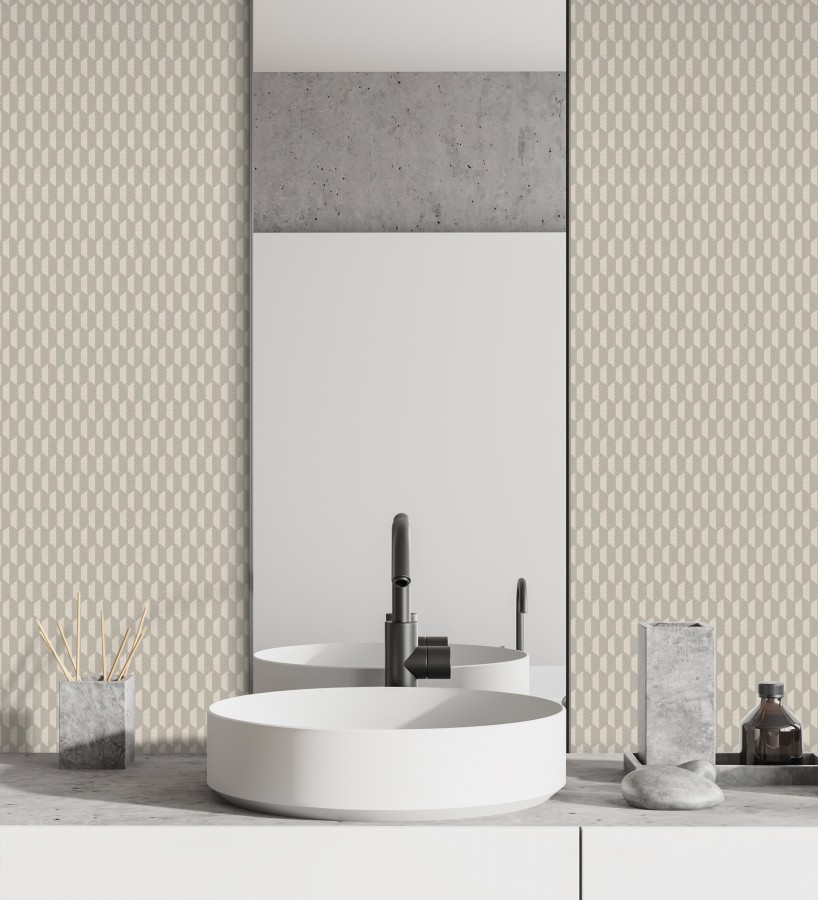 Papel pintado geometría óptica en relieve textil tono muesli  Carlton Gridded 684140
