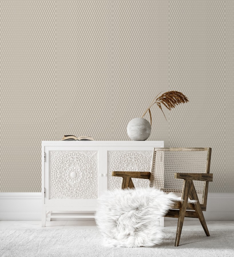 Papel pintado geometría óptica en relieve textil tono muesli  Carlton Gridded 684140