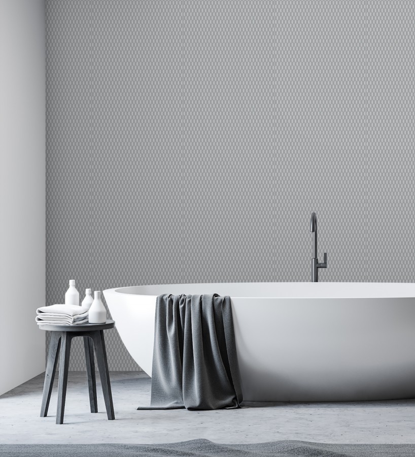 Papel pintado geometría óptica en relieve textil gris medio  Carlton Gridded 684141
