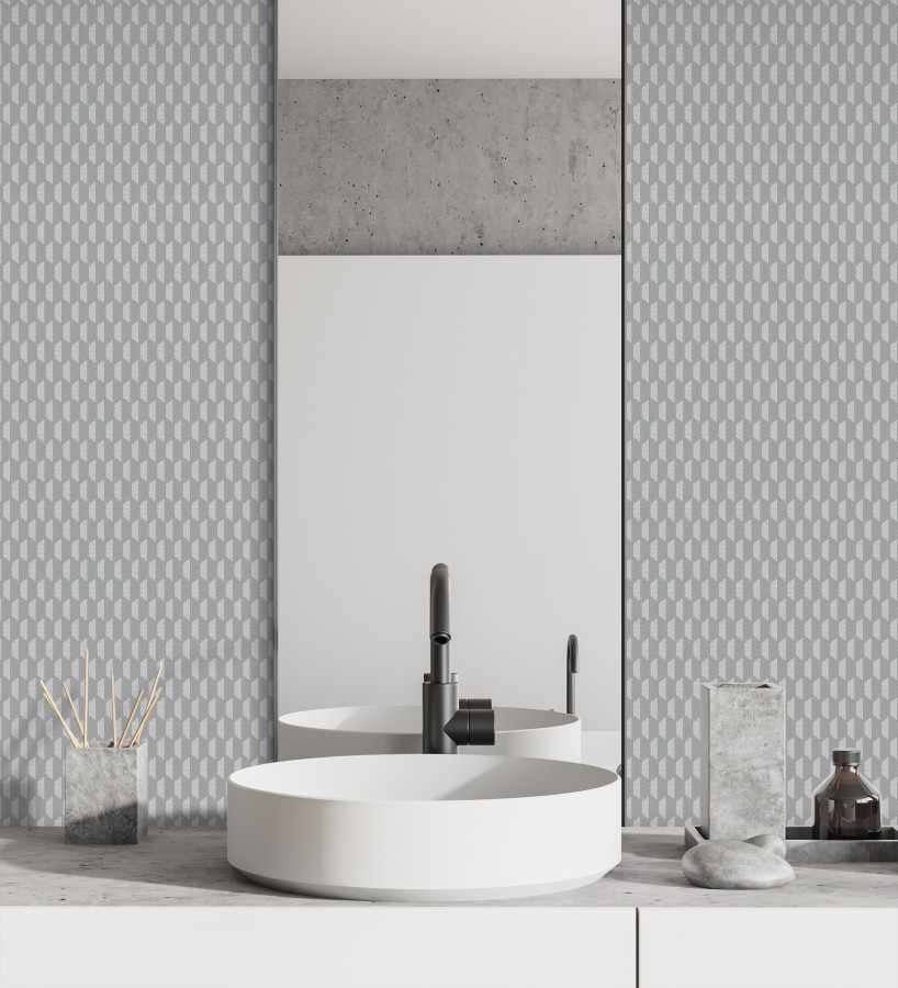 Papel pintado geometría óptica en relieve textil gris medio  Carlton Gridded 684141