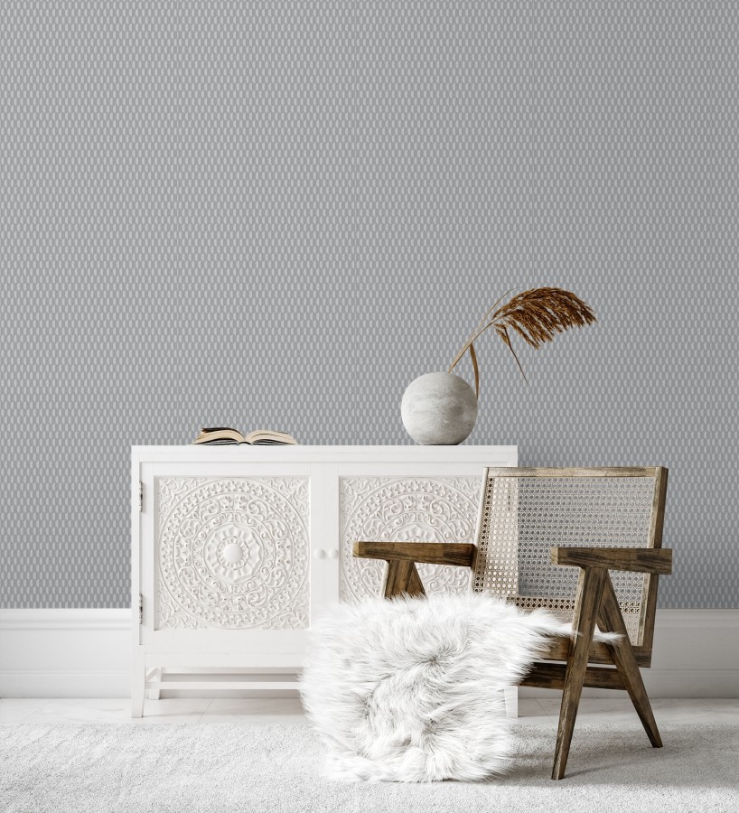 Papel pintado geometría óptica en relieve textil gris medio  Carlton Gridded 684141