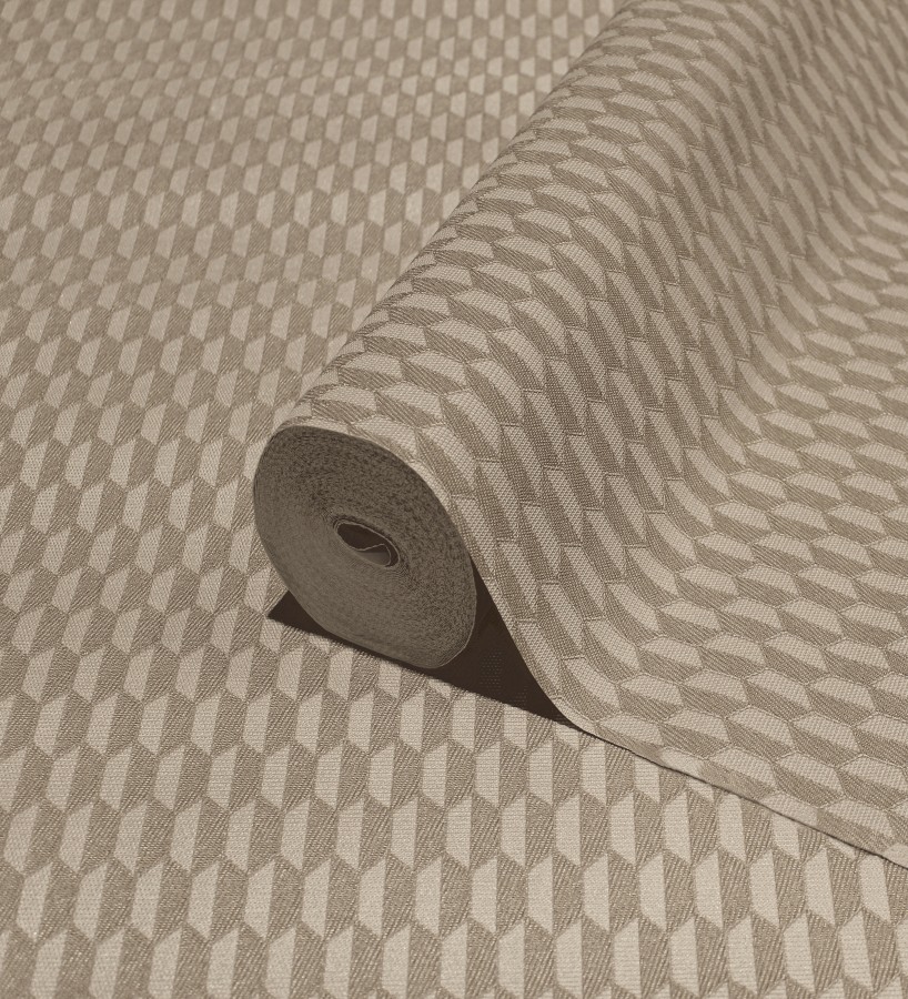 Papel pintado geometría óptica en relieve textil tono cacahuete  Carlton Gridded 684142