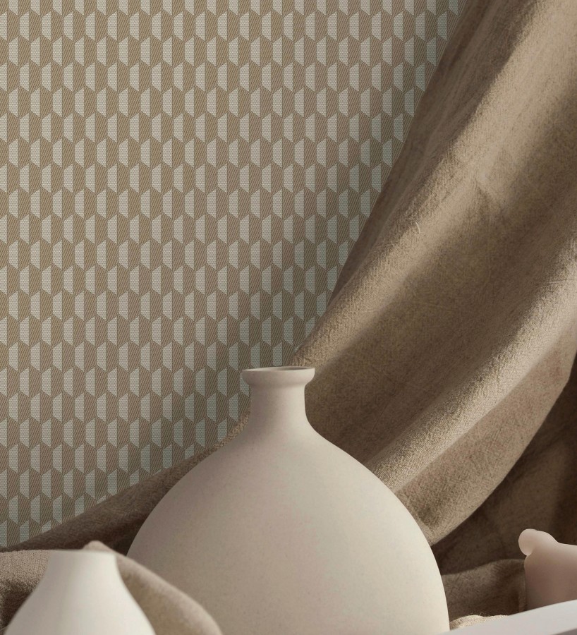 Papel pintado geometría óptica en relieve textil tono cacahuete  Carlton Gridded 684142