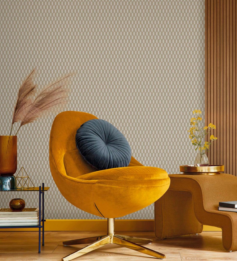 Papel pintado geometría óptica en relieve textil tono cacahuete  Carlton Gridded 684142