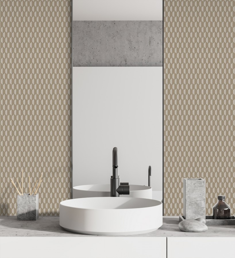 Papel pintado geometría óptica en relieve textil tono cacahuete  Carlton Gridded 684142