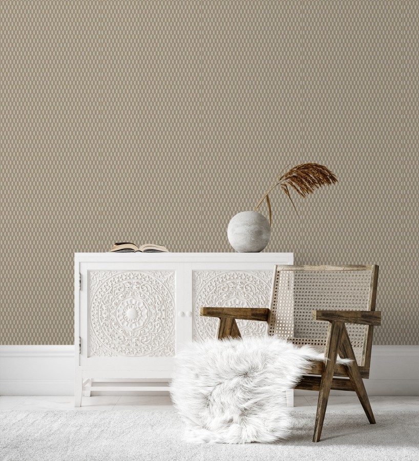 Papel pintado geometría óptica en relieve textil tono cacahuete  Carlton Gridded 684142