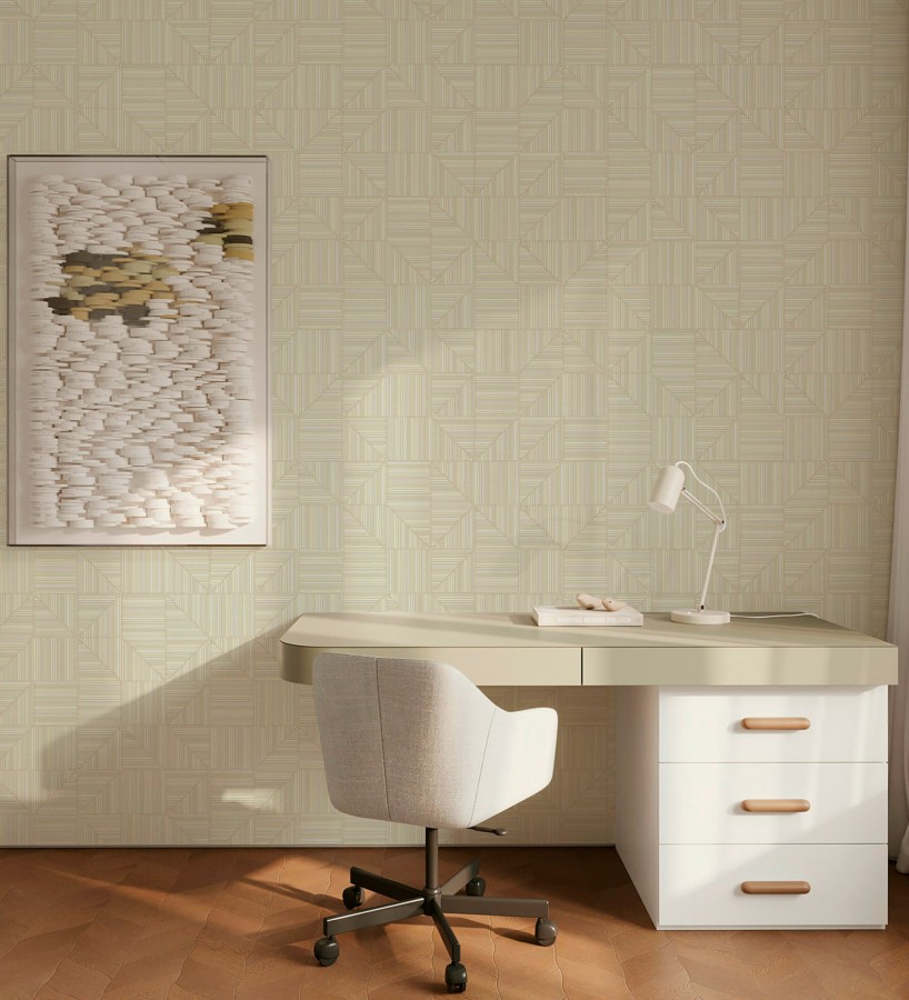 Papel pintado mosaico textil geométrico tonos arena  Waldorf Dynamic 684145
