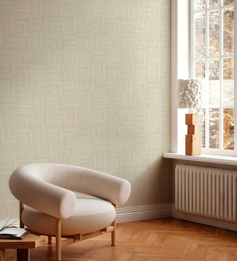 Papel pintado mosaico textil geométrico tonos arena  Waldorf Dynamic 684145
