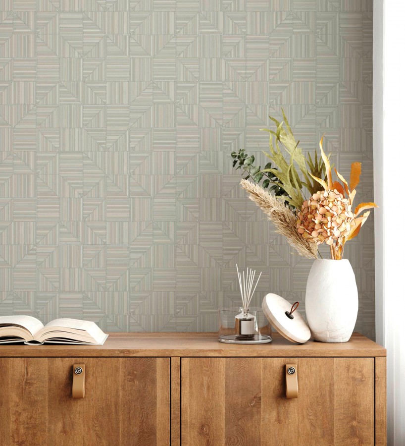 Papel pintado mosaico textil geométrico tonos lino y gris  Waldorf Dynamic 684146