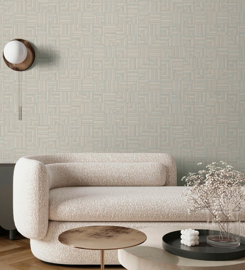 Papel pintado mosaico textil geométrico tonos lino y gris  Waldorf Dynamic 684146