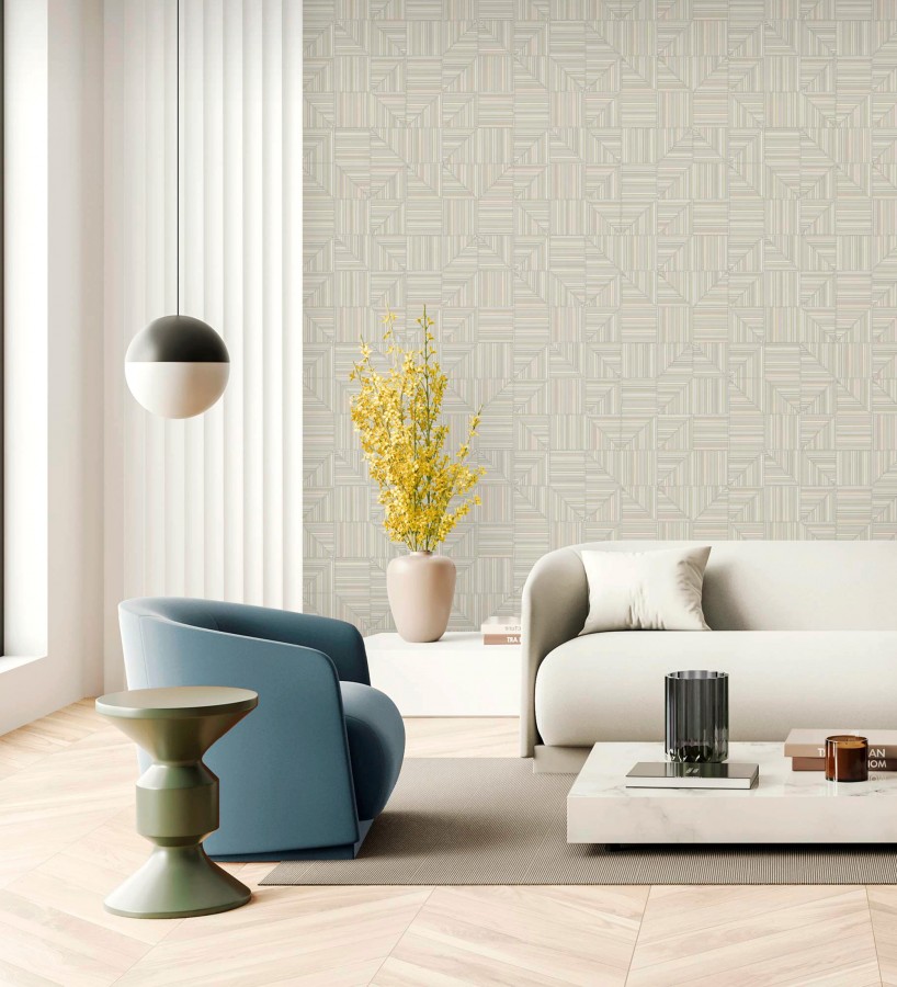 Papel pintado mosaico textil geométrico tonos lino y gris  Waldorf Dynamic 684146