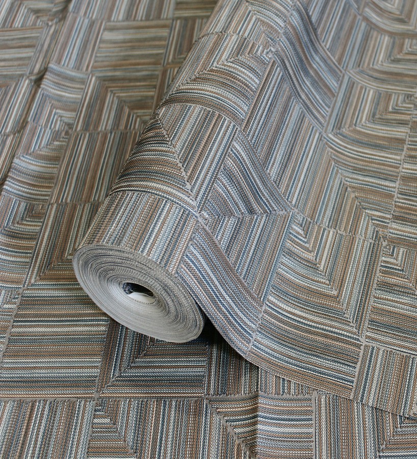 Papel pintado mosaico textil geométrico tonos azul y ocre  Waldorf Dynamic 684147