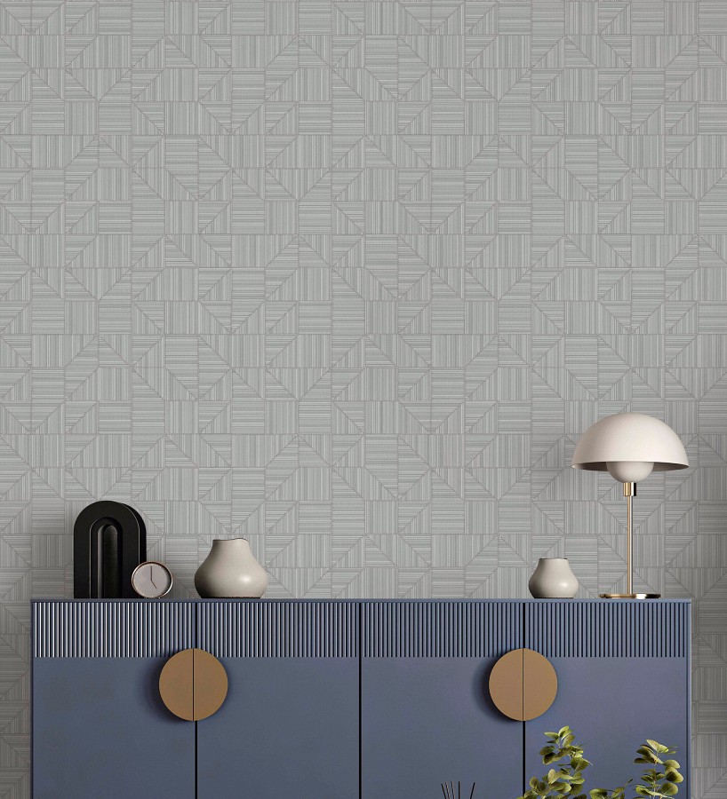 Papel pintado mosaico textil geométrico tonos grises  Waldorf Dynamic 684148