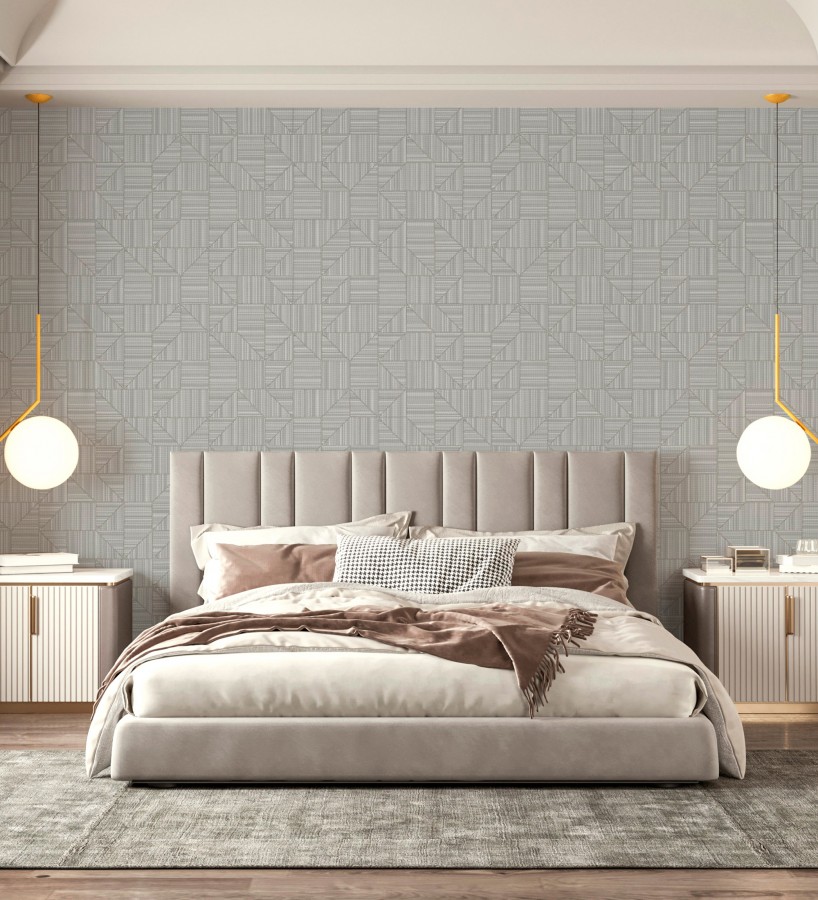 Papel pintado mosaico textil geométrico tonos grises  Waldorf Dynamic 684148