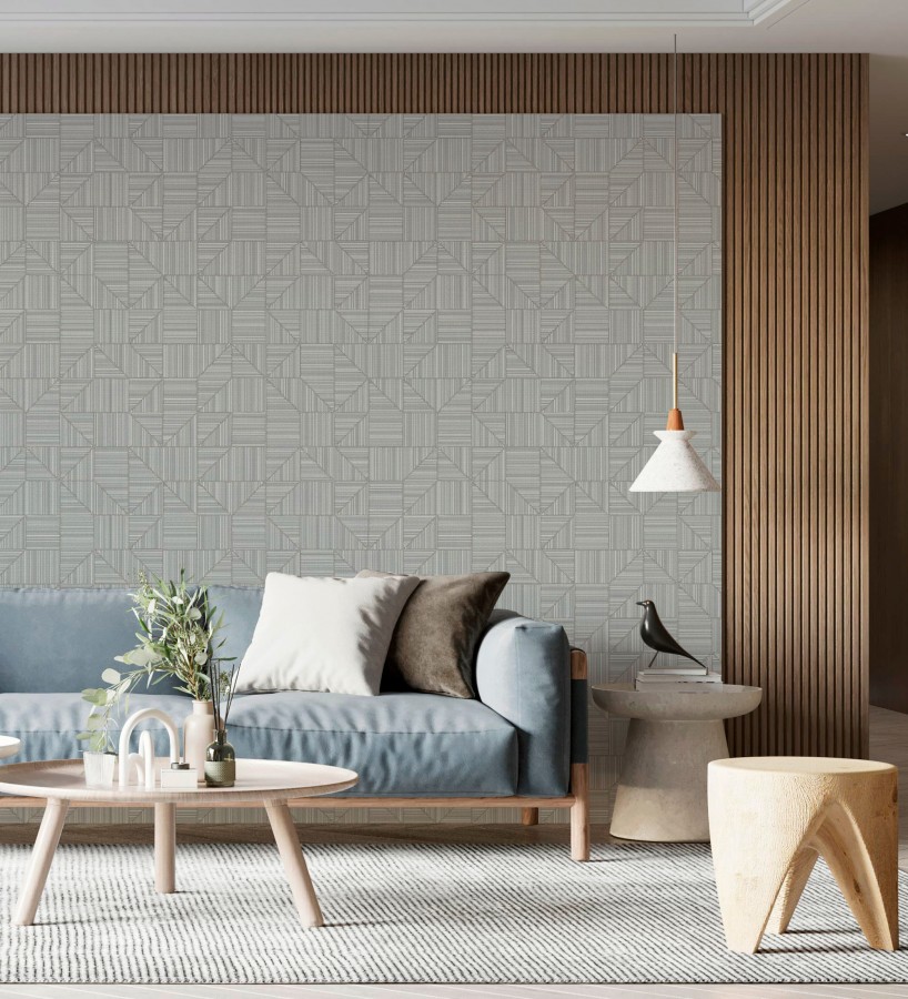 Papel pintado mosaico textil geométrico tonos grises  Waldorf Dynamic 684148