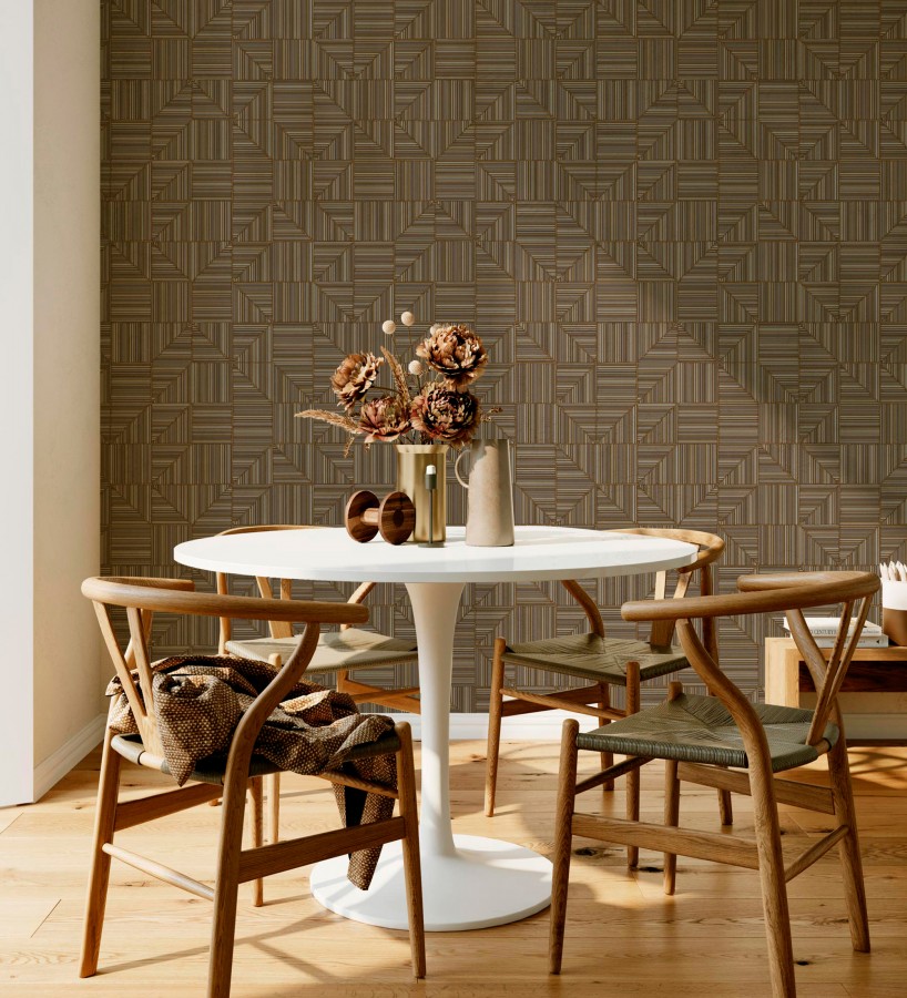 Papel pintado mosaico textil geométrico tonos marrón  Waldorf Dynamic 684149