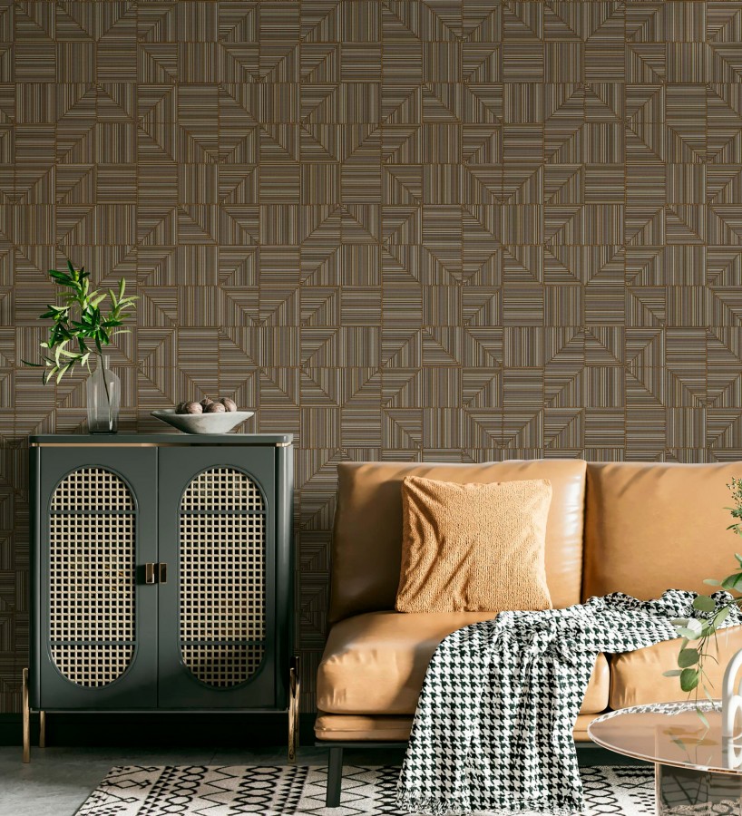 Papel pintado mosaico textil geométrico tonos marrón  Waldorf Dynamic 684149