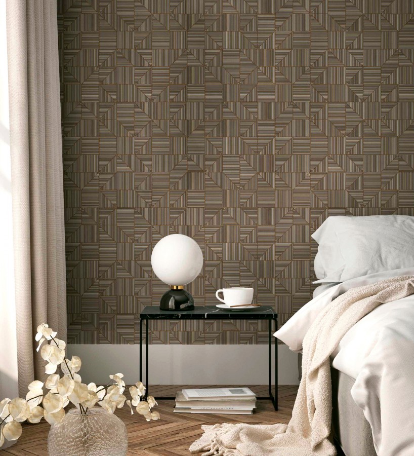 Papel pintado mosaico textil geométrico tonos marrón  Waldorf Dynamic 684149