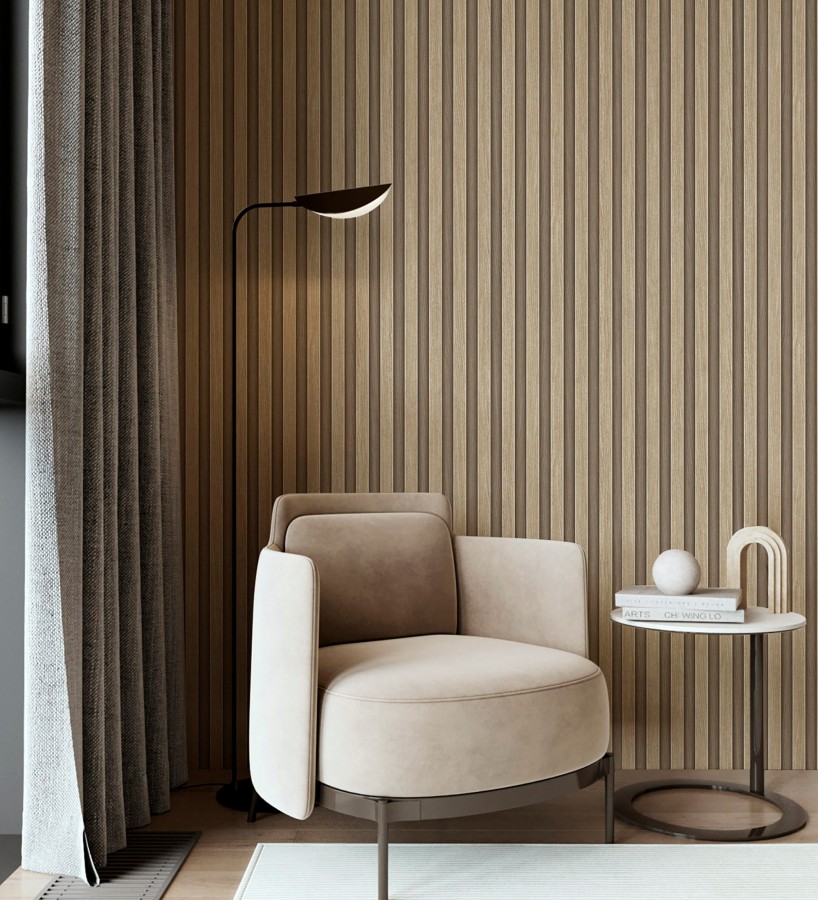 Papel pintado palillería de madera con vetas texturizadas en relieve  Alistair Tailored 684155