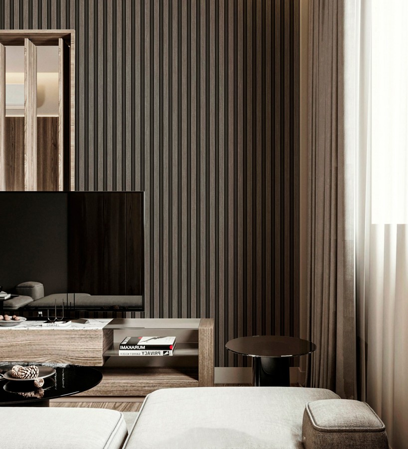 Papel pintado palillería de madera con vetas texturizadas en relieve  Alistair Tailored 684157
