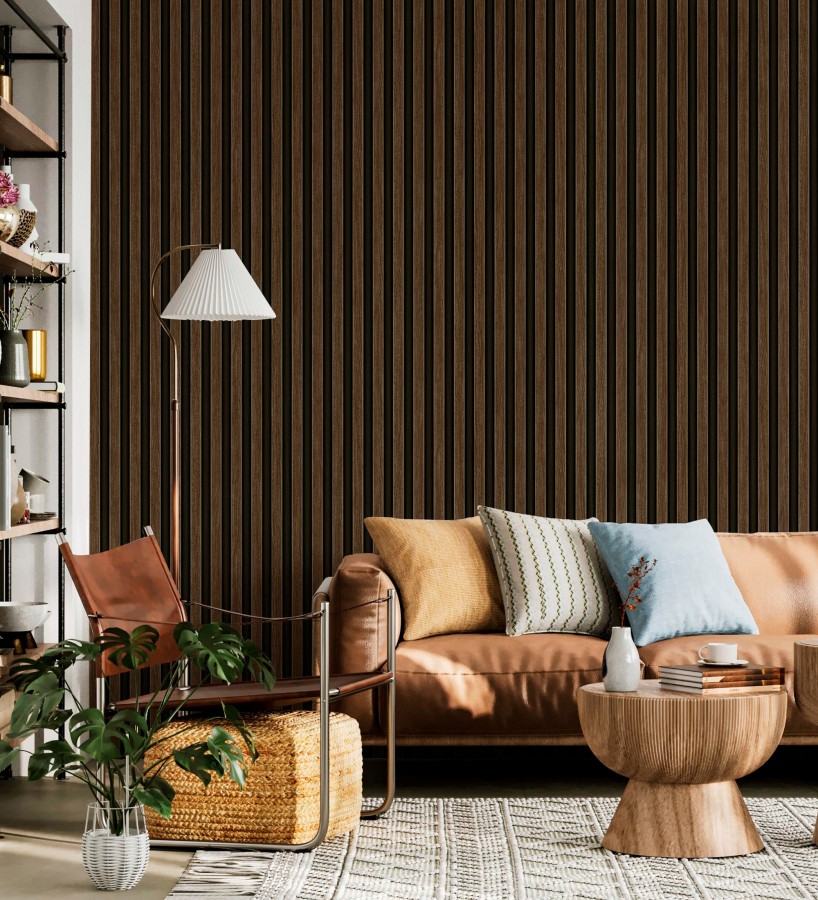 Papel pintado palillería de madera con vetas texturizadas en relieve  Alistair Tailored 684158