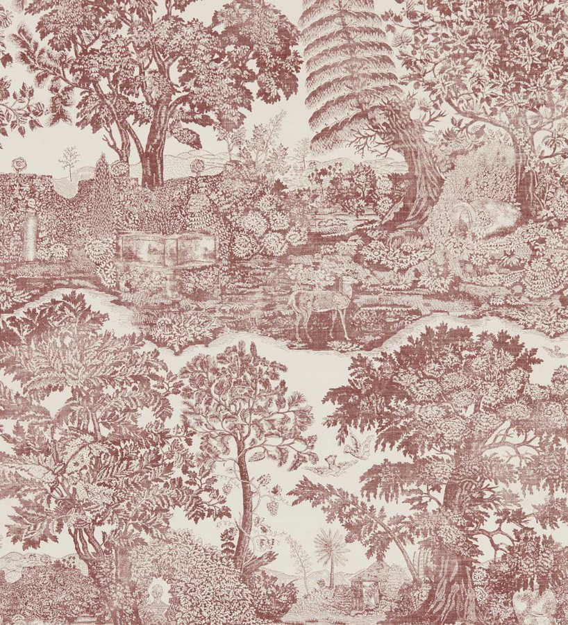 Papel pintado toile de Jouy burdeos con ciervo pastoral  Richmond Toile 684180